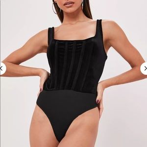 MISSGUIDED Black Velvet Corset Bodysuit